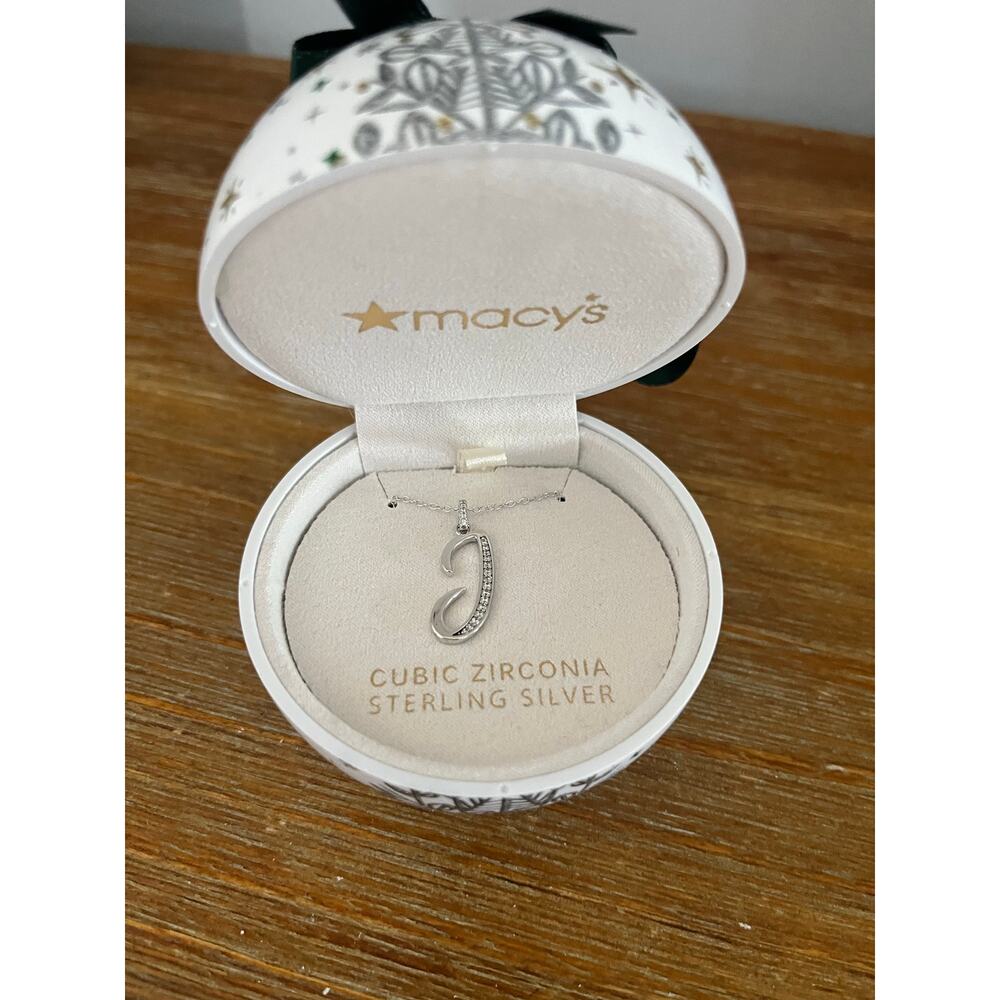 Macy's Initial Cubic Zirconia Sterling Silver Necklace - Letter J